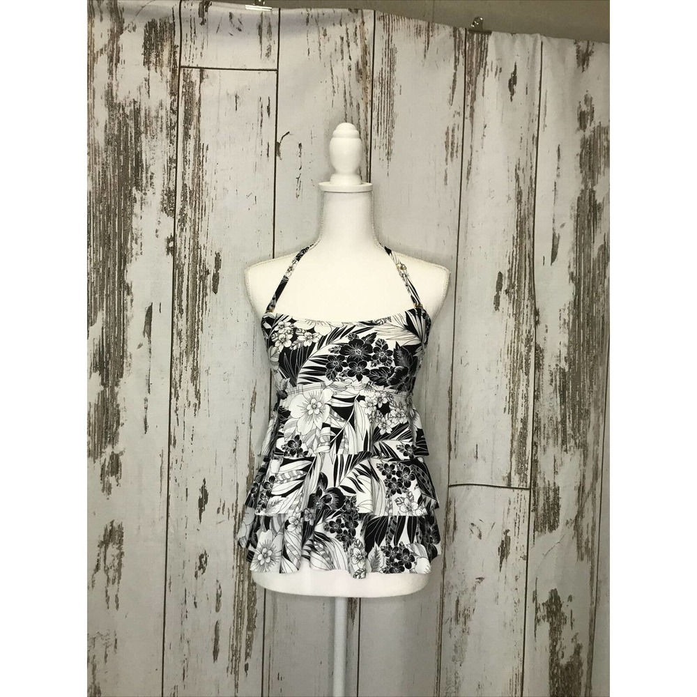 Sz 6 Black And White Swim Tankini Top Tummy Thinner NWT by Island Escape